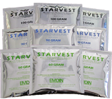 an image of nine, foil, Starvest pouches, laying together in a loose three-by-three grid